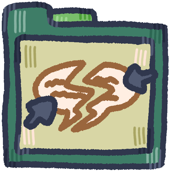 A file folder in various greens. On the front is a speech bubble broken in half. Two deep, muted blue arrows push the halves together.